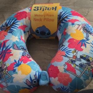 Disney Stitch Memory Foam Neck Pillow - Blue and Pink